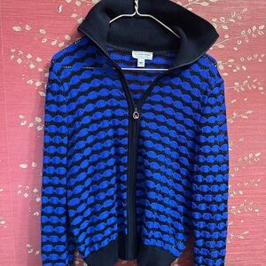 St. John Sport Cobalt Blue and Black Mesh Zip-Up Cardigan